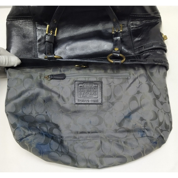 Coach Gallery Black Patent Leather Turn Lock Pocket Doubler Handle Tote Bag - Picture 11 of 16